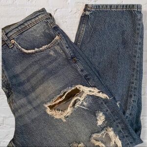NWOT Plus Size Zara Medium Wash Distressed Ripped Straight Leg Denim Jeans